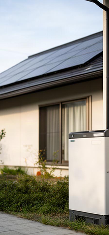 佐久市の戸建て住宅と屋外に設置された太陽光発電用蓄電池
